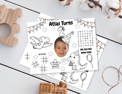 Manteles individuales personalizados para colorear con foto (6 unidades): Nombre, edad y foto personalizados.