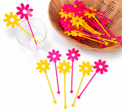 Acrylic Flower Drink Stirrers | Pink & Yellow Daisy Cocktail Stirrers