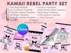 Kawaii Rebel Party Set - Canva Editable Template | Instant Download