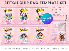 Conjunto de plantillas de lienzo para bolsa de patatas fritas con dibujos animados de Pascua