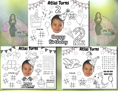 Manteles individuales personalizados para colorear con foto (6 unidades): Nombre, edad y foto personalizados.
