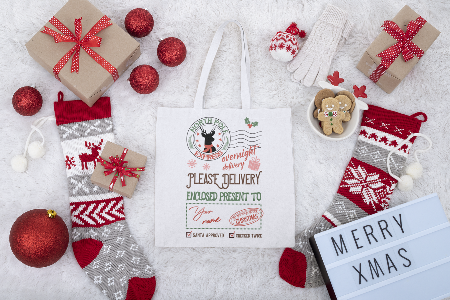 Santa's Overnight Delivery Custom Christmas Tote Bag