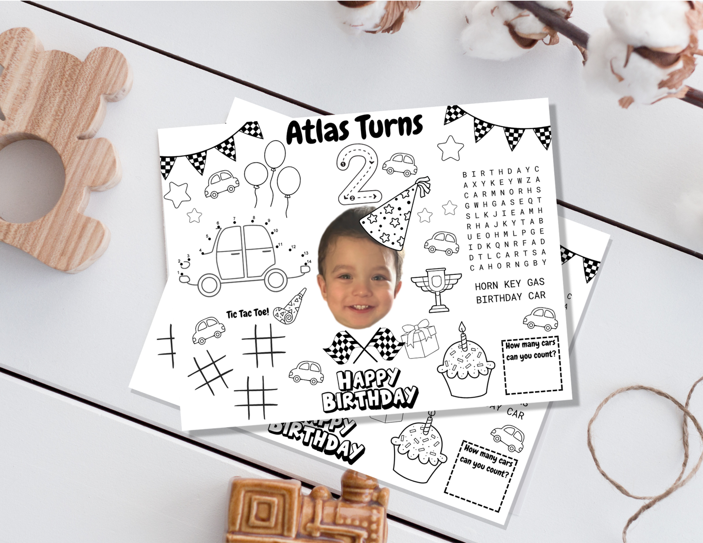 Personalized Photo Coloring Placemat 6 Pcs - Custom Name, Age, & Photo