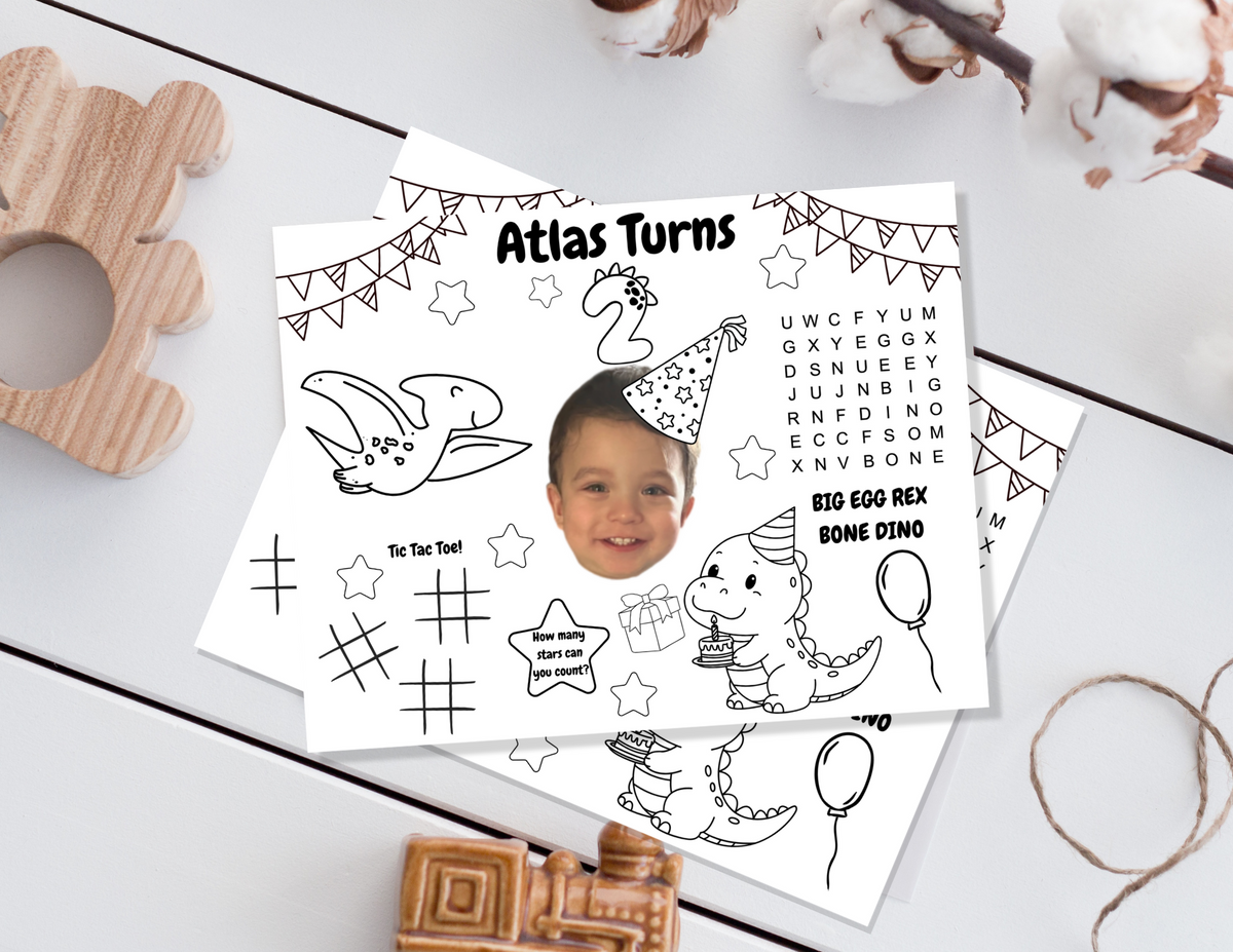 Manteles individuales personalizados para colorear con foto (6 unidades): Nombre, edad y foto personalizados.