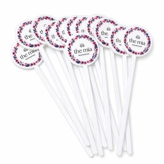 Custom Logo Drink Stirrers | Circle Topper Cocktail Stirrers