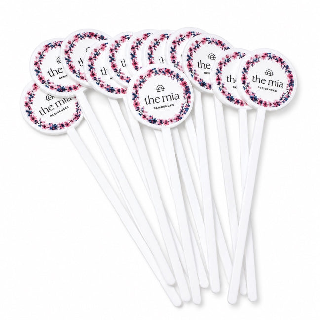 Custom Logo Drink Stirrers | Circle Topper Cocktail Stirrers