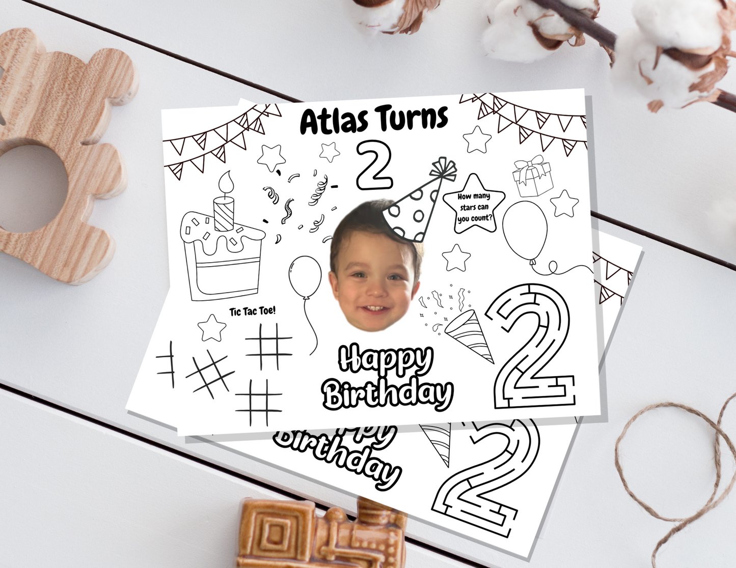 Personalized Photo Coloring Placemat 6 Pcs - Custom Name, Age, & Photo