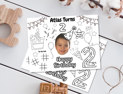 Personalized Photo Coloring Placemat 6 Pcs - Custom Name, Age, & Photo