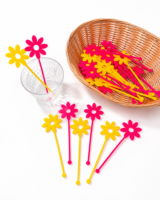 Acrylic Flower Drink Stirrers | Pink & Yellow Daisy Cocktail Stirrers