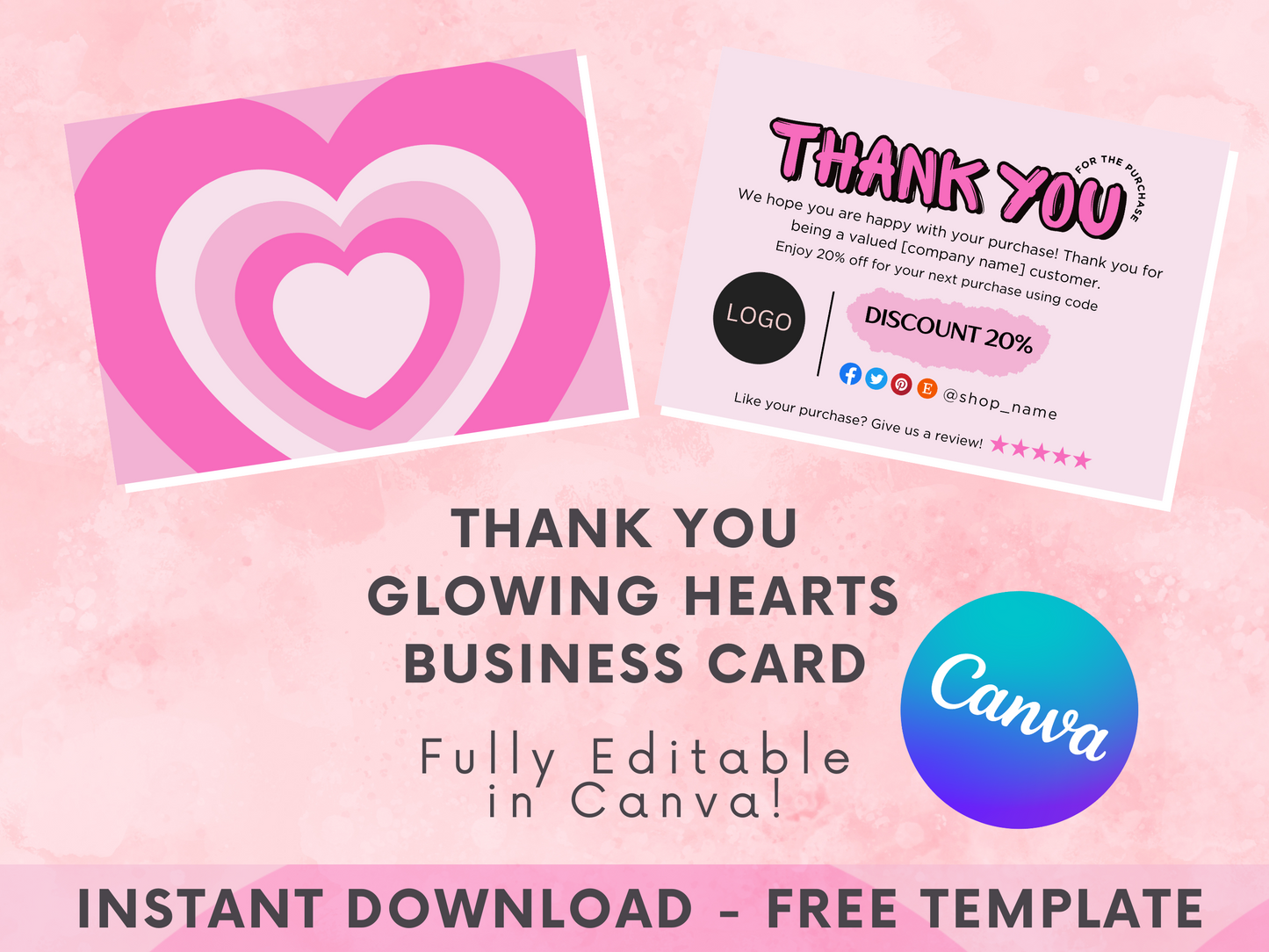 Glowing Hearts Thank You Card Template - Canva