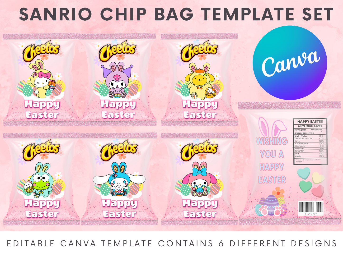 Easter Kitty Chip Bag Canva Template Set
