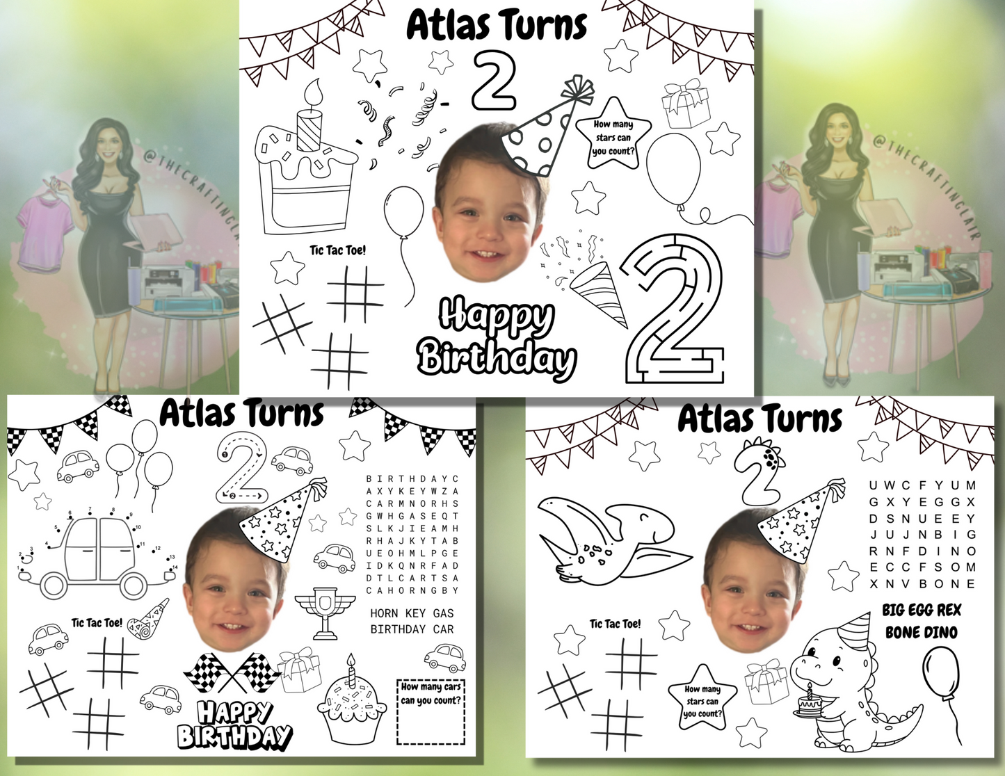 Personalized Photo Coloring Placemat 6 Pcs - Custom Name, Age, & Photo