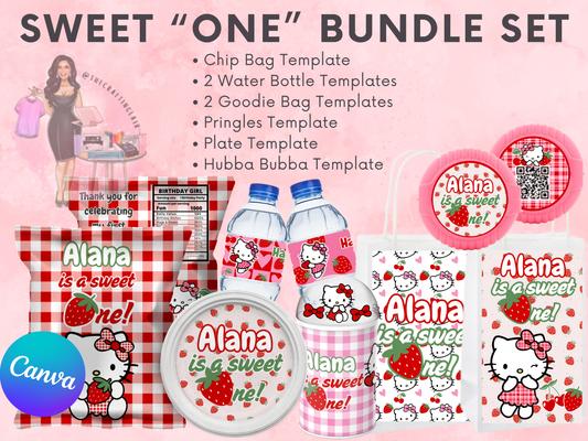 Sweet "One" Birthday Party Template Bundle - Canva Editable Template  | Instant Download