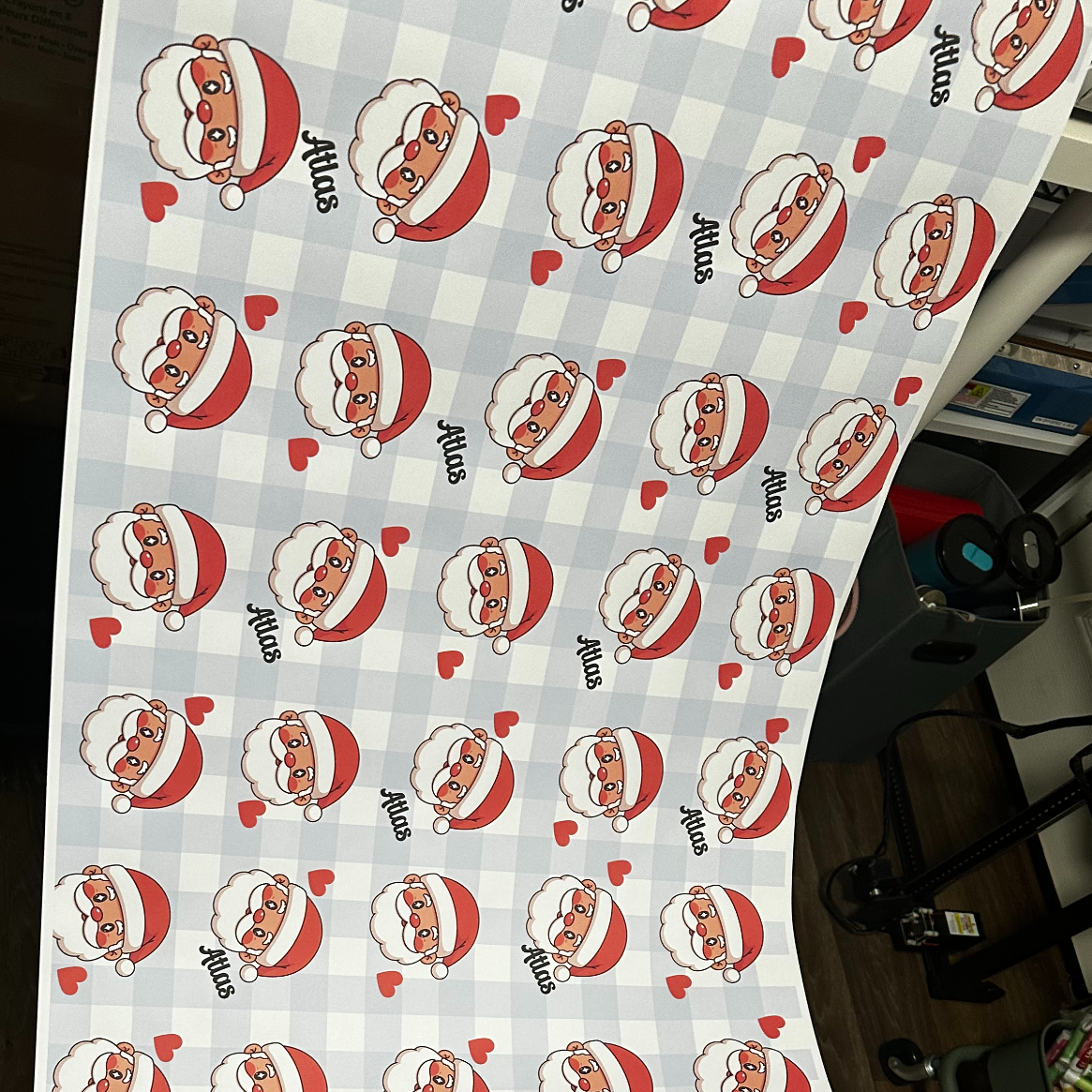 Long sheet of personalized Santa wrapping paper
