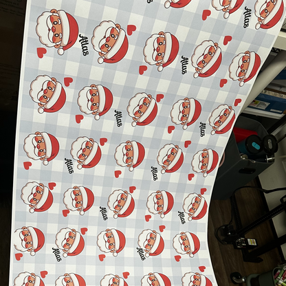 Long sheet of personalized Santa wrapping paper