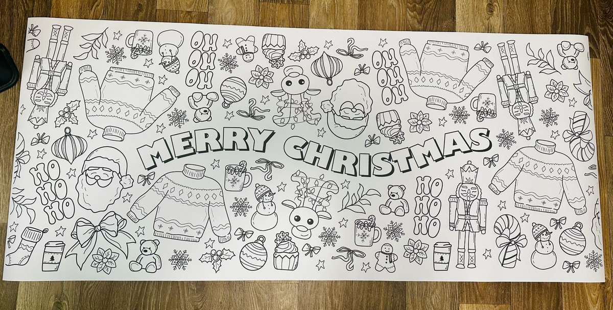 Black and white Christmas coloring activity paper print