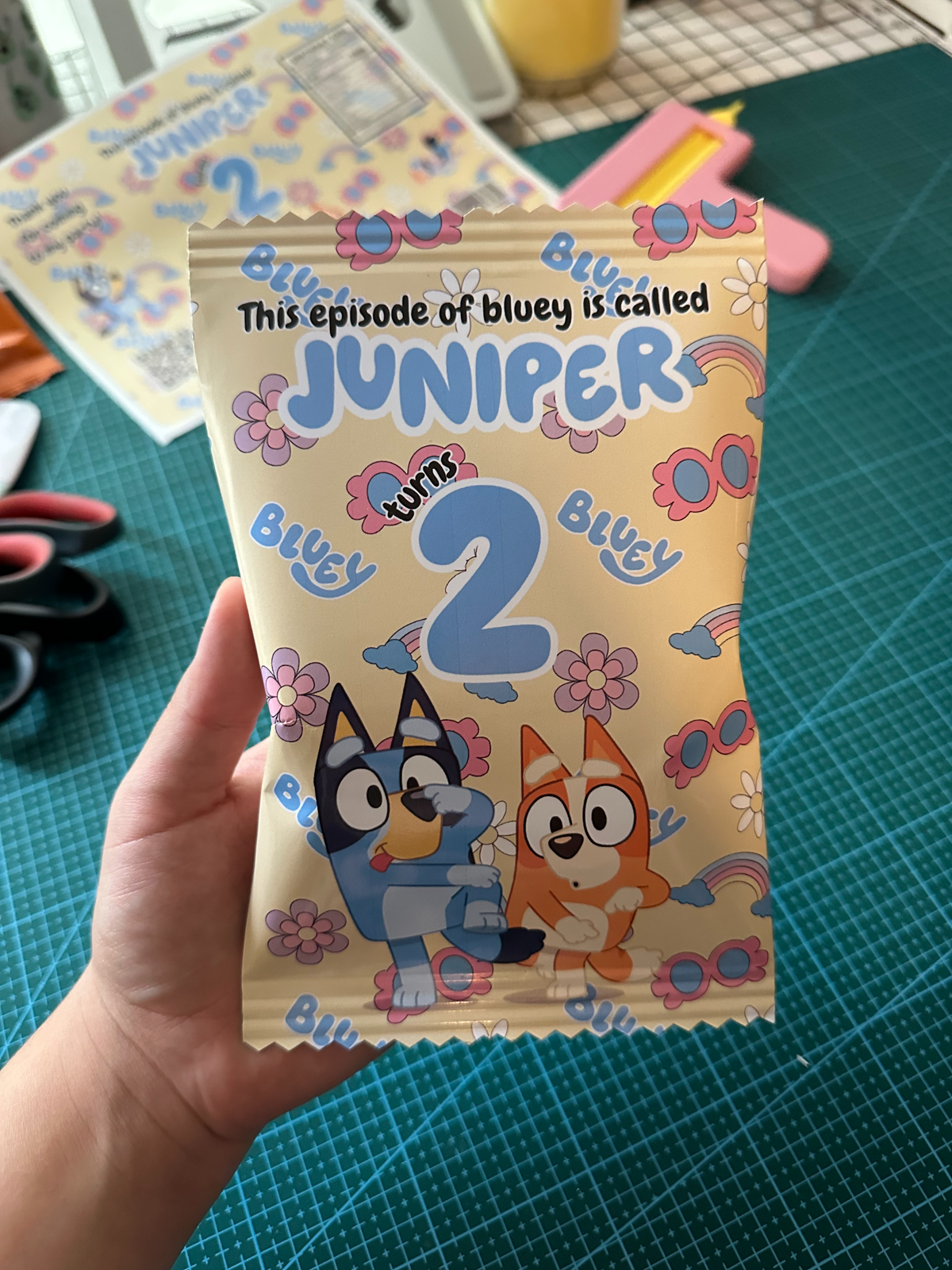 Personalized birthday snack bag with crimped edges