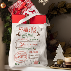 Bolsa de tela navideña personalizada de Santa's Air Mail