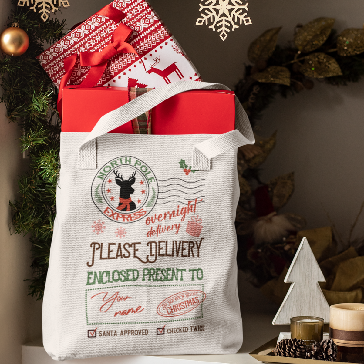 Bolsa navideña personalizada con entrega nocturna de Santa