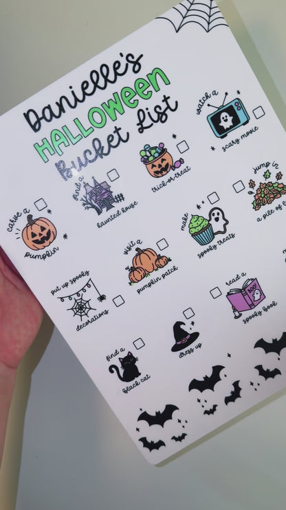 Halloween bucket list how to use, use a dry eraser marker then gently wipe away