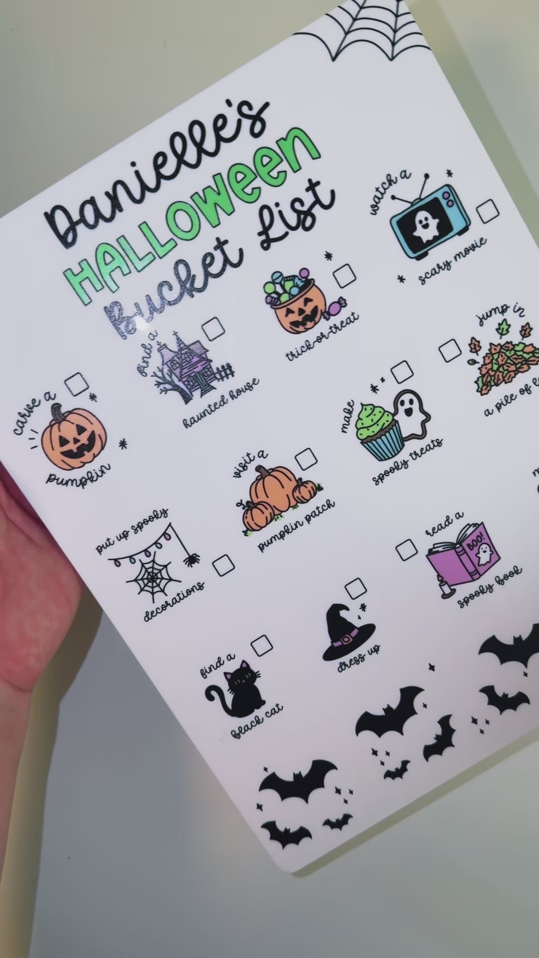 Halloween bucket list how to use, use a dry eraser marker then gently wipe away
