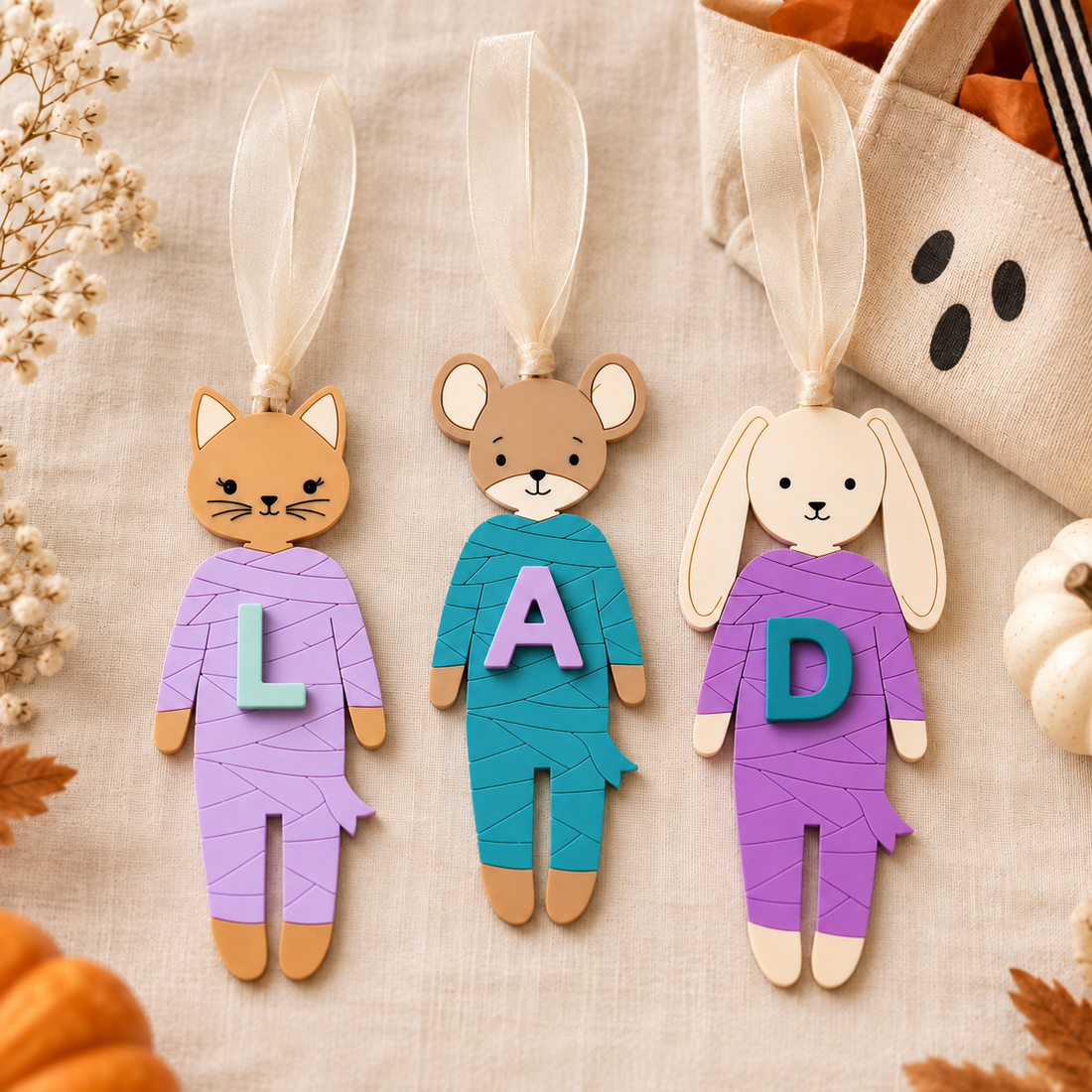Personalized Mummy Boo Bag Tag | Halloween Animal Initial Gift Tag